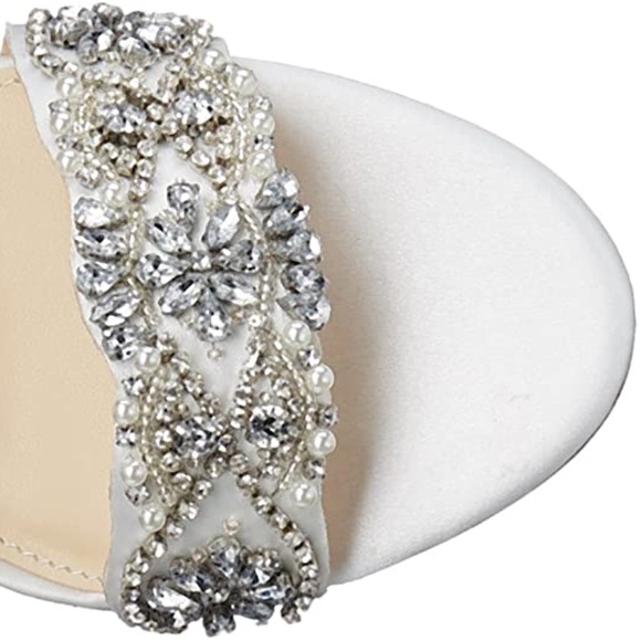 Betsey Johnson Gina Jeweled Ankle Strap Dress Sandals Silve Satin Stiletto Heels - Picture 3 of 8